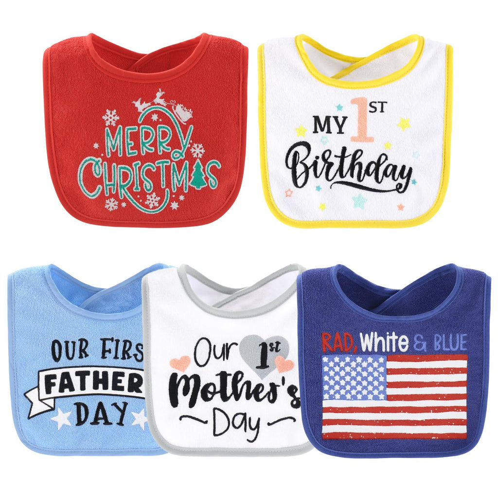 Baby Boy or Girl Terry Bibs Set of 10-100% Cotton, Soft, Absorbent Baby Bibs, Unisex Toddler Boy or Girl Set, Newborn