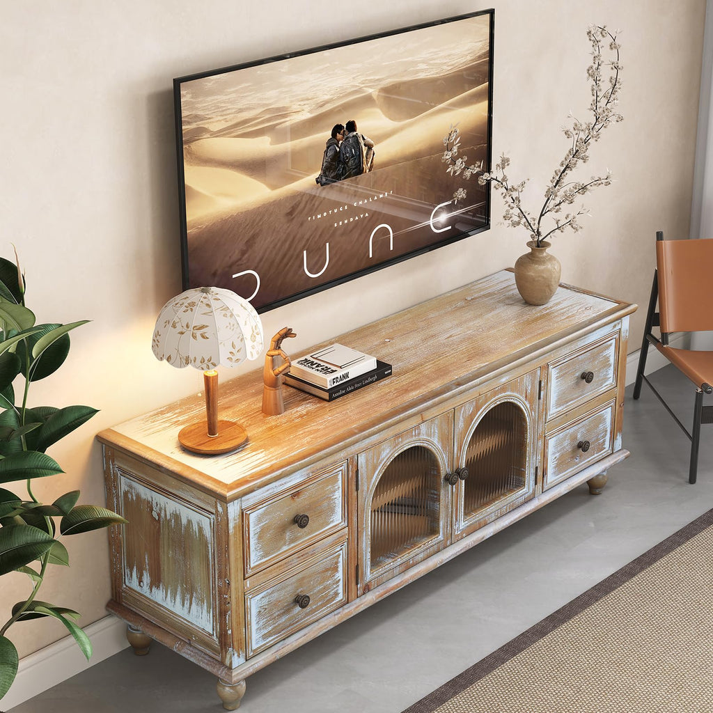 60" Solid Wood TV Stand, Entertainment Center with Storage Drawers