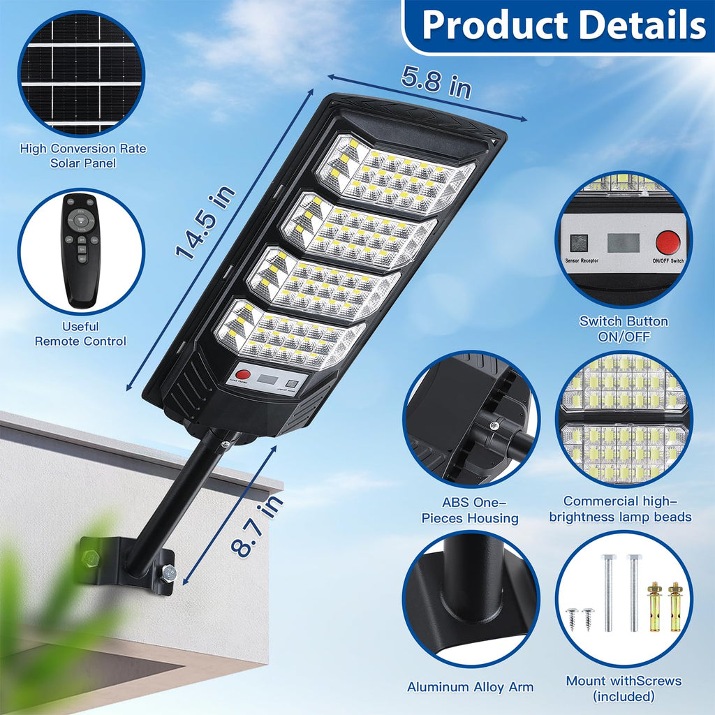 6 Pack Solar Street Lights Outdoor Waterproof, 6500K LED Motion Sensor Lights, Dusk to Dawn Solar Flood Lights with