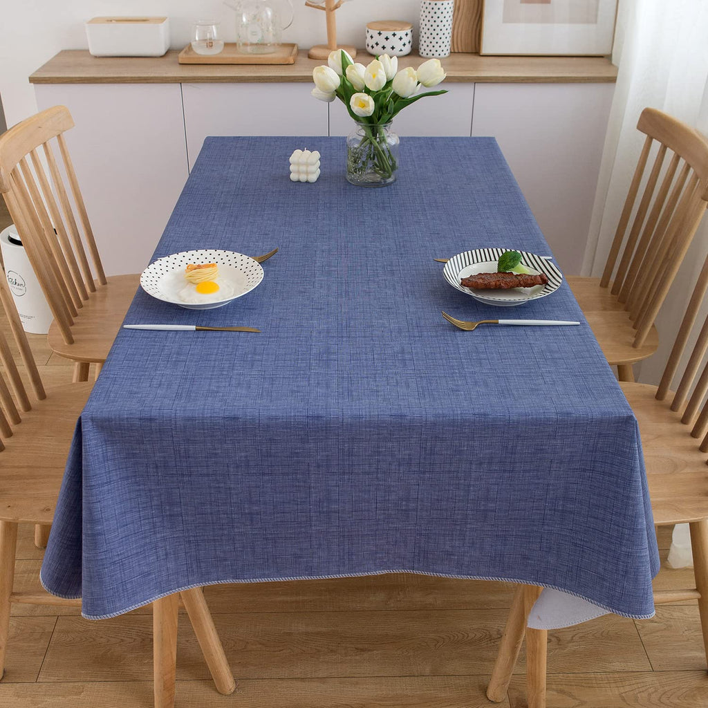 Vinyl Tablecloth with Flannel Backing Rectangle Waterproof Oil-Proof Plastic Table Cloth Wipeable PVC Table Cover for