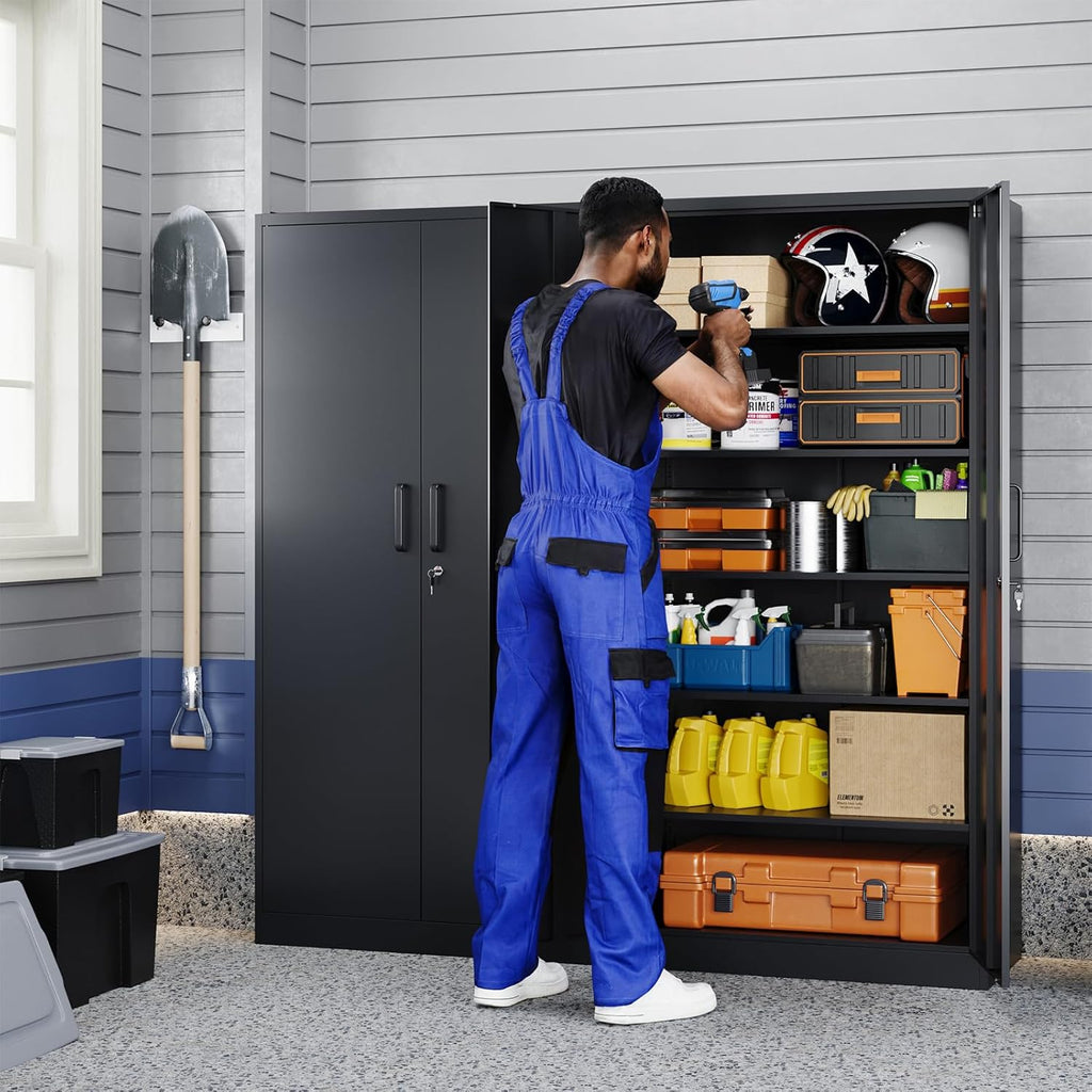 Metal Garage Storage Cabinet with 2 Doors and 5 Adjustable Shelves - 71" Steel Lockable File Cabinet,Locking Tool