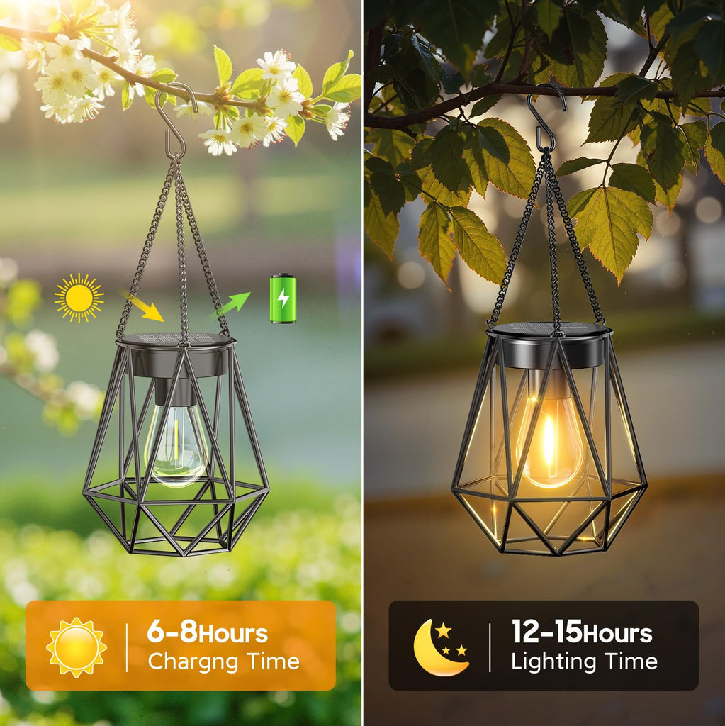 4 Pack Hanging Solar Lanterns Outdoor Waterproof, Metal Hanging Solar Lights for Outside, Upgraded Brighter Outdoor