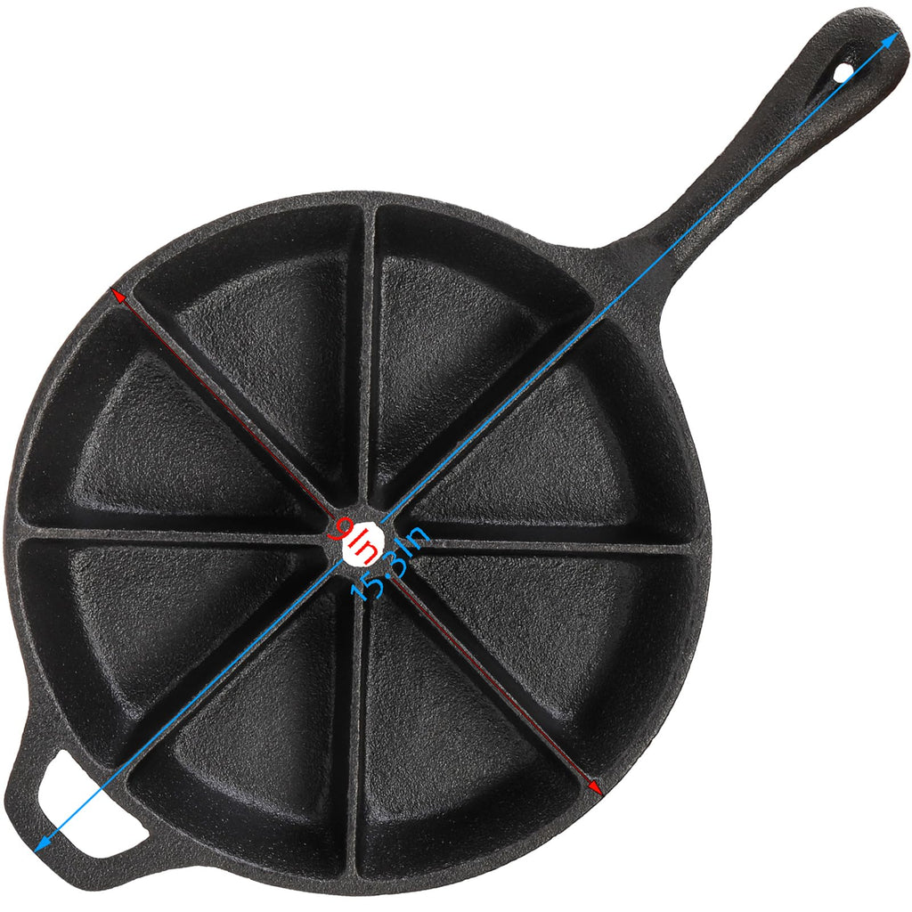 Cast Iron Wedge Pan, Round Corn Bread Skillet, 8-edges Biscuit Pan Mini Cake Pan with Long Handle for Scones, Corn