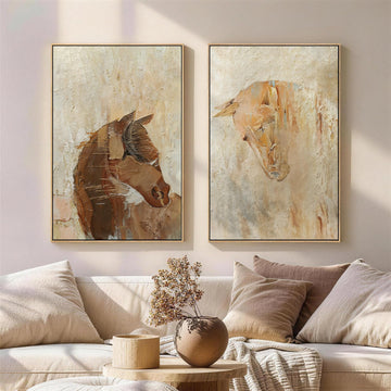 Framed Neutral Abstract Horse 2 Piece Wall Art, 24x36 Inch