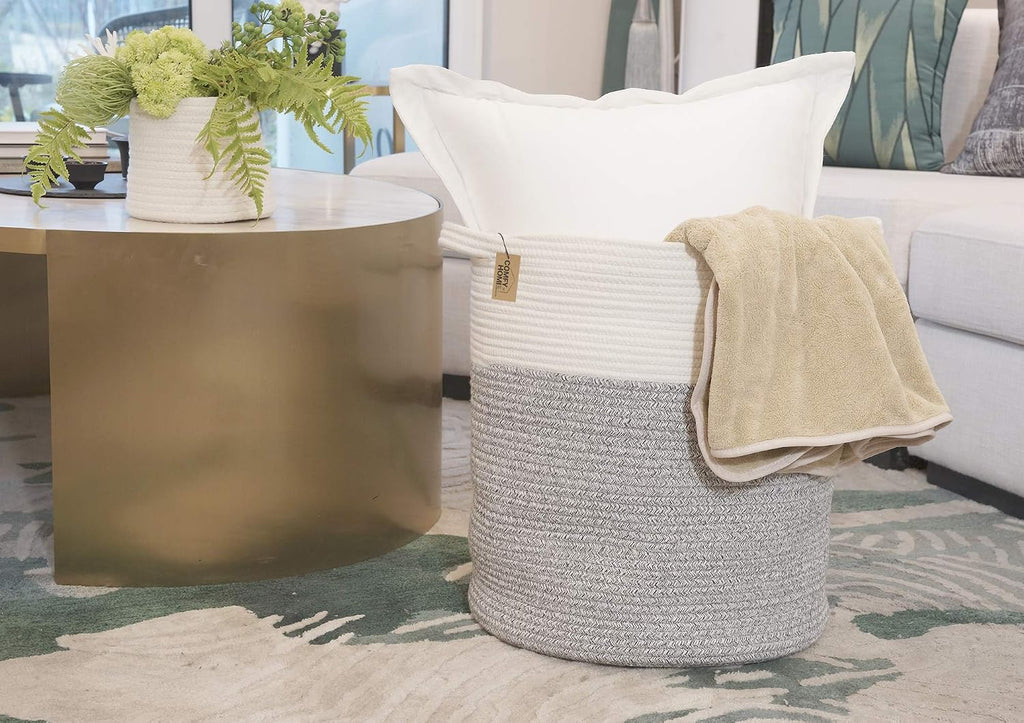 Large Laundry Basket, Cotton Rope Nursery Woven Basket for Storage, Blanket Baskets Living Room Laundry Hamper, Dog