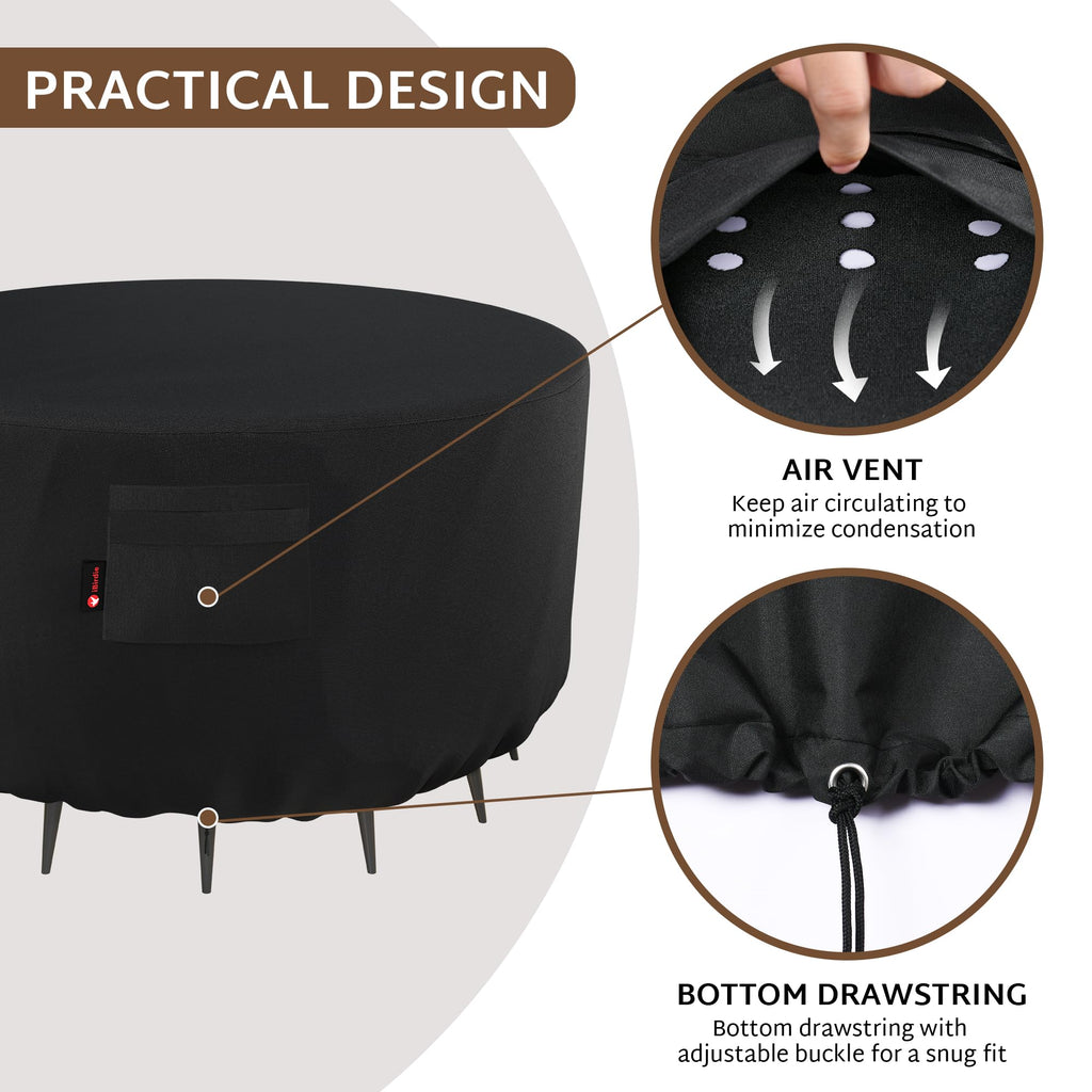 Round Fire Pit Cover 44 inch, Outdoor Waterproof Coffee Table Cover