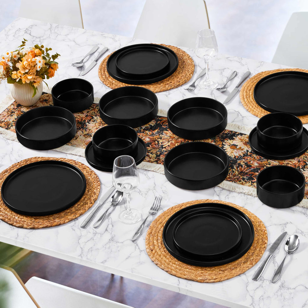 Dinnerware Sets with Pasta Bowls for 6, 24 Piece Dinner Salad Plates and Cereal Serving Bowls, Stoneware Dishes