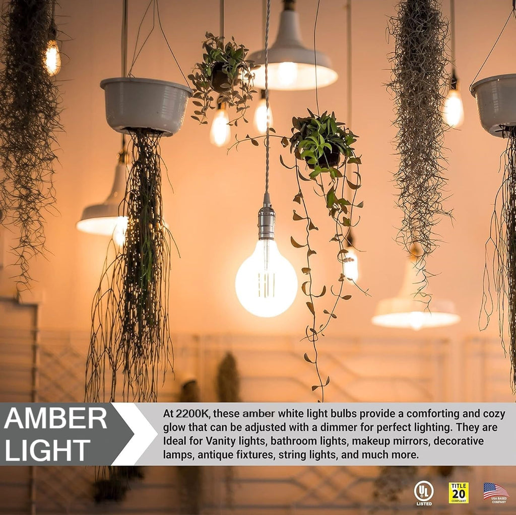 G30 LED Edison Globe Light Bulb 8.5W (100W Equivalent) 880 Lumen E26 Medium Base 2200K Amber Light Dimmable