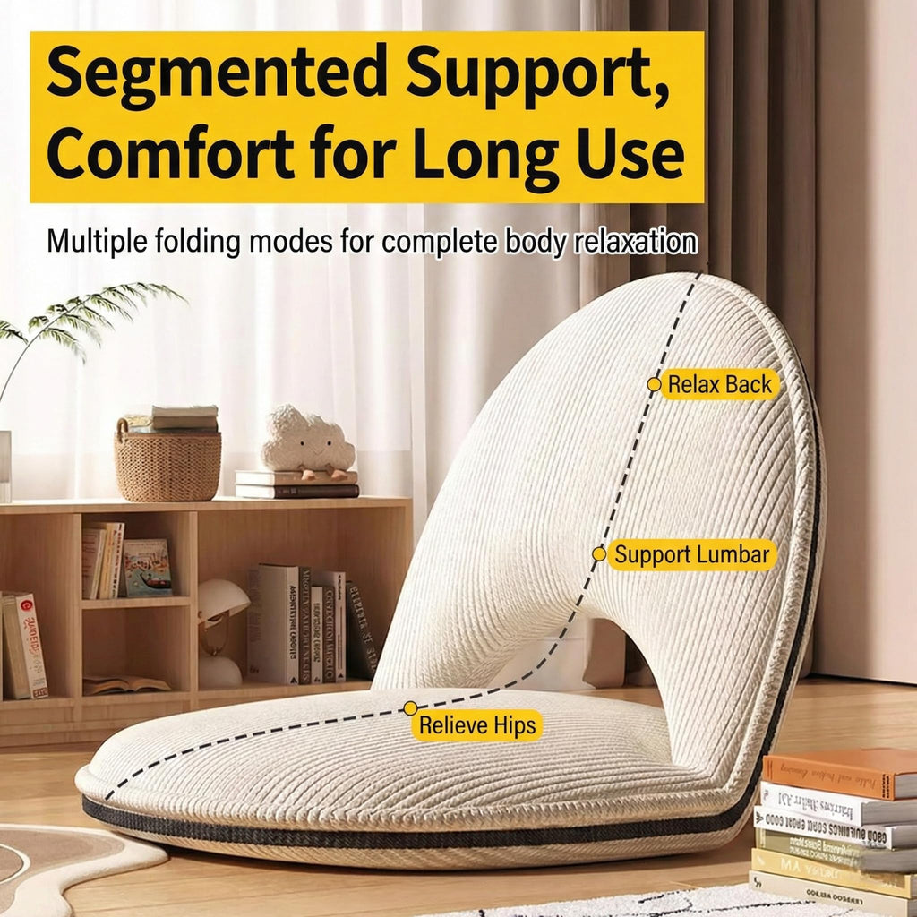 Foldable White Adjustable Floor Chairs with Back Support, Tatami Style Folding Floor Chair, Bay Window, Balcony