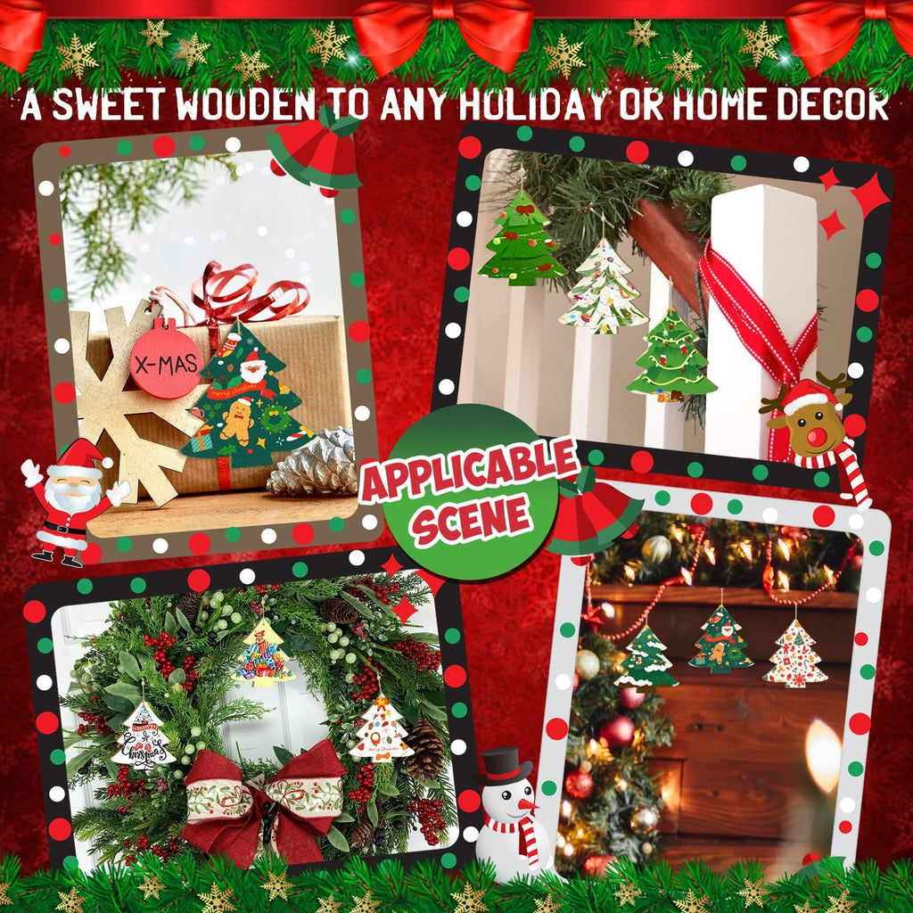 Wooden Christmas Tree Ornaments to Paint Christmas Thanksgiving Decoration Cutouts Unfinished 3.5 x 3 inches - Set of 24
