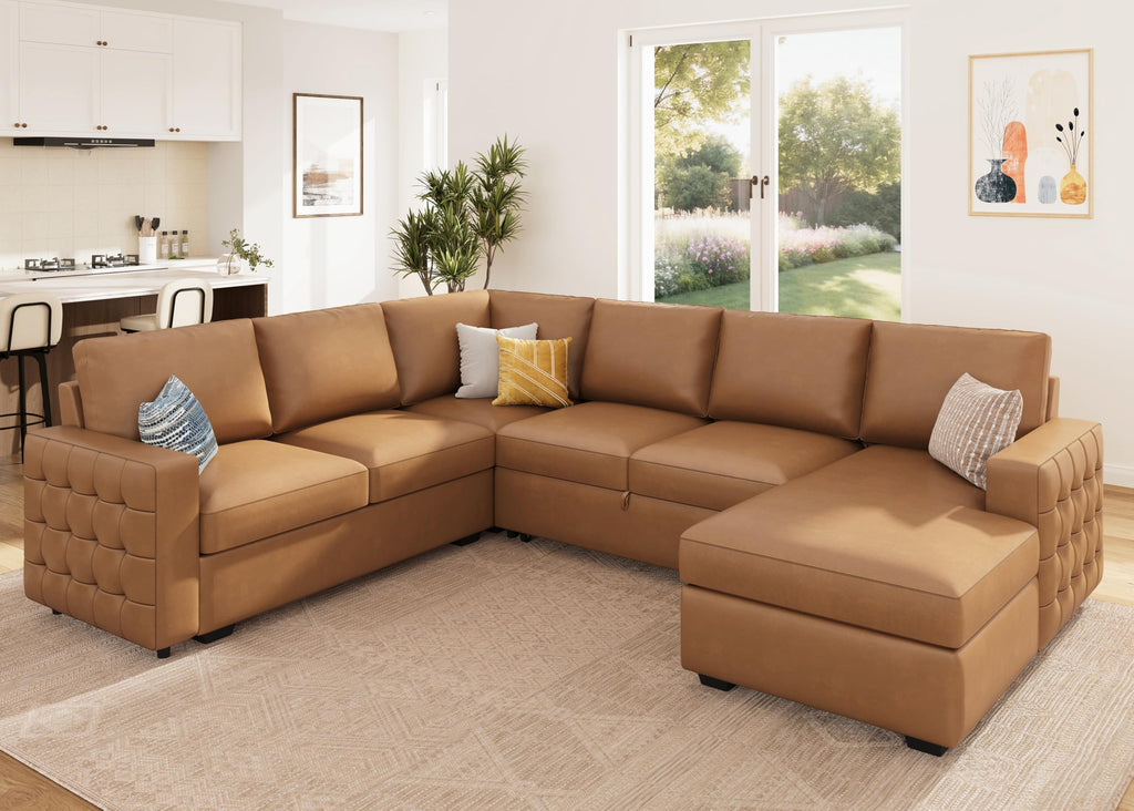 Sleeper Sectional Couch with Pull-Out Bed Sectional Sleeper Sofa Pull Out Bed with Storage Chaise, 6 Seaters Couch