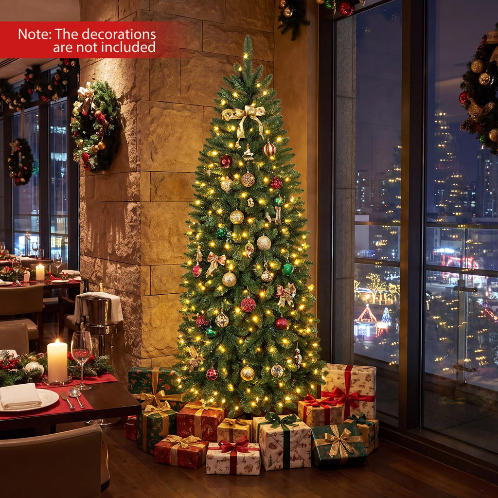6 FT Pre-Lit Artificial Christmas Tree w/ 250 Multi-color Lights