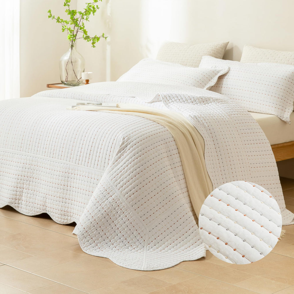 Quilt 120x120, Multi-Color Dot Print Quilted Bedspread & Coverlet Set, Lightweight & Soft Farmhouse