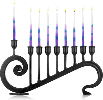 Hanukkah 9-Branch Hanukiah - Decorative Menorahs for Chanukah, Handcrafted Iron Candlestick Holder - Compatible