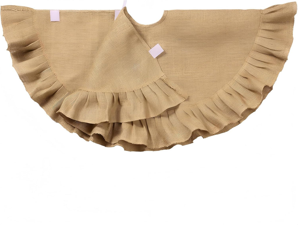 55 Inch Christmas Tree Skirt Decor, Burlap Ruffled Tree Skirt, Linen