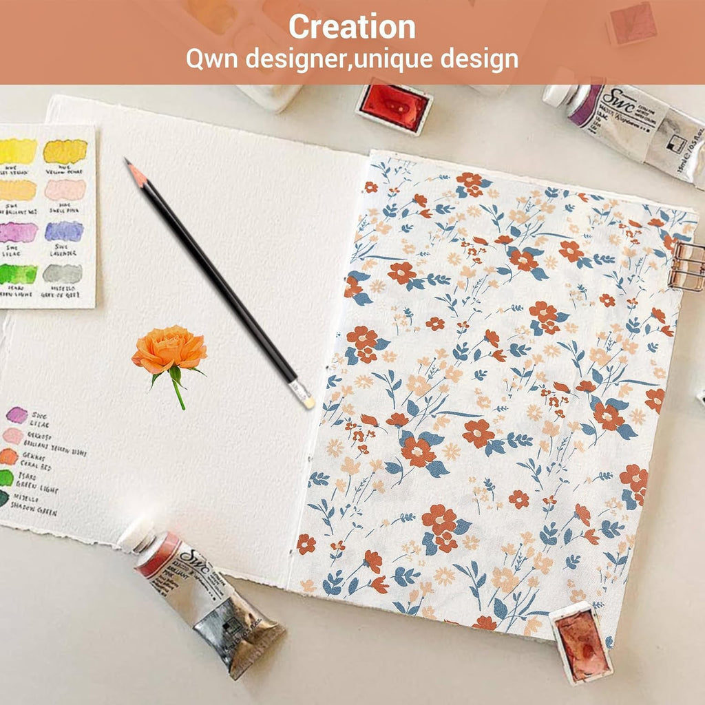 Floral Queen Sheet Set Orange Flower Printed Bed Sheets - 4 Piece Soft Microfiber Patterned Fitted Sheets with 15"