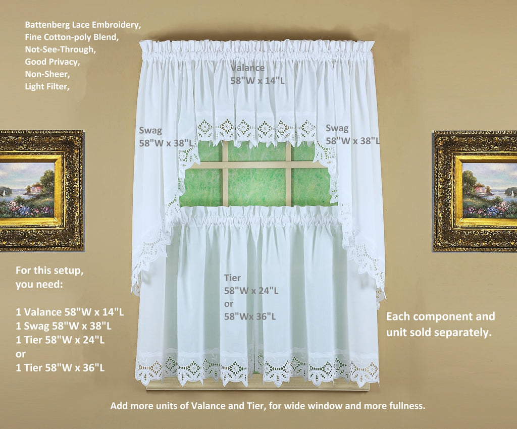 Heirloom Battenberg Eyelet Valance 14", White, 58"W x 14"L