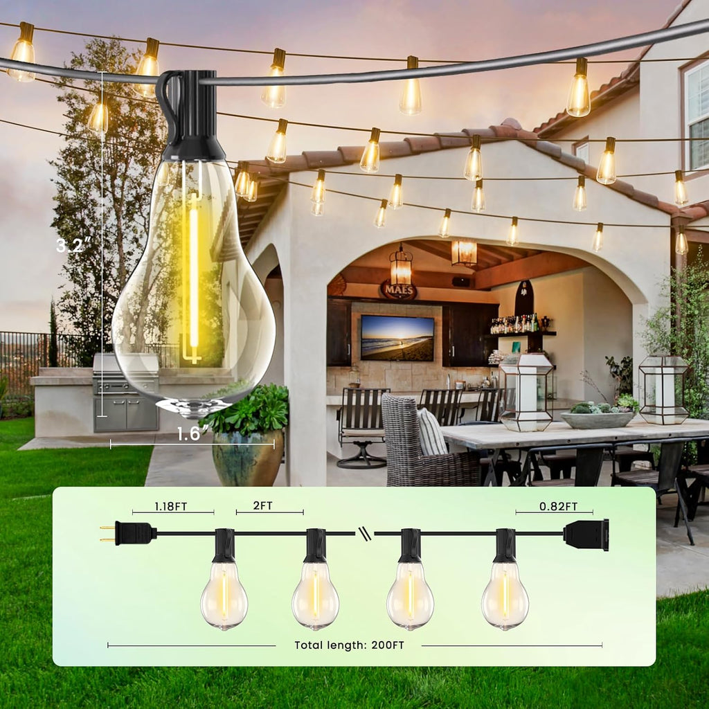 200FT Outdoor Lights with 106 Shatterproof Bulbs(6 Spare), IP45 Waterproof Outside String Lights, Patio String Lights