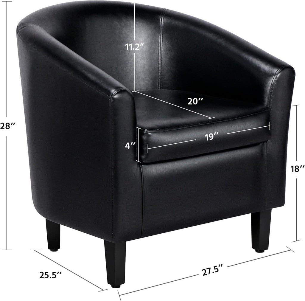 Accent Chairs, Faux Leather Barrel Armchairs, Black