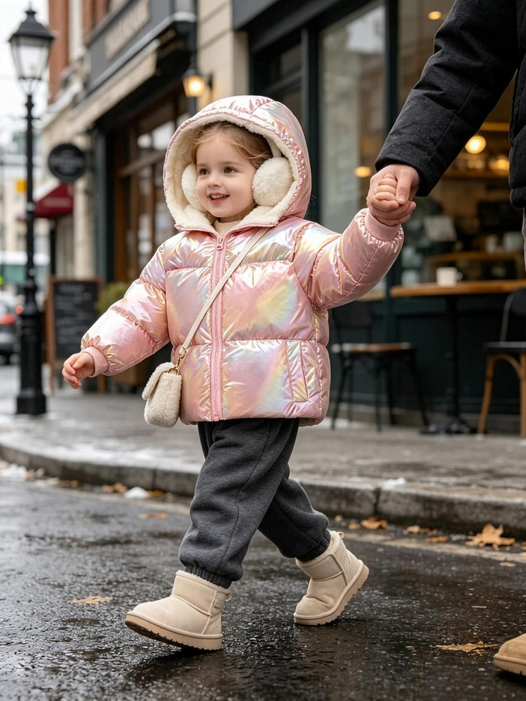 Baby Girls Winter Coat Laser Hooded Puffer Jacket