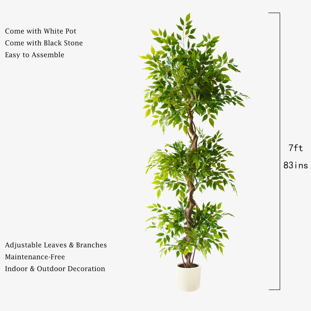 7ft Artificial Ficus Tree Fake Plant with White Planter