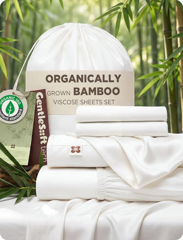 100% Organically Grown Bamboo Viscose Queen Sheet Set | Cooling Bedsheets for Hot Sleepers | Luxury Silky Soft