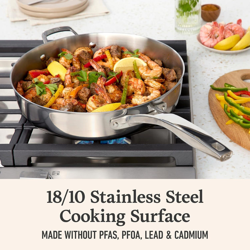 Premier Polished 5-Ply Stainless Steel Cookware Set w/Turbo Heat Tech 8 Piece Includes Frying Pans, Pots and Pans