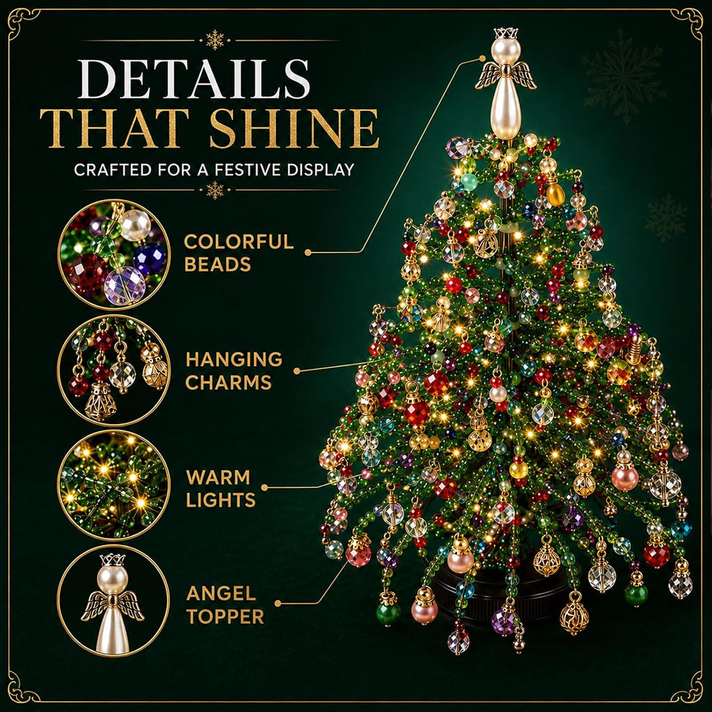 2027 Upgraded DIY Beaded Christmas Tree Kit, 3D Crystal Bead and Pearl Craft Set for Adults with Metal Frame, Angel
