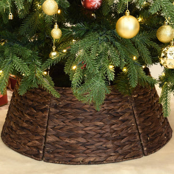 26'' Christmas Tree Collar Hand-Woven Natural Water Hyacinth Base Cover Beautiful Basket Xmas Tree Decor (Brown)