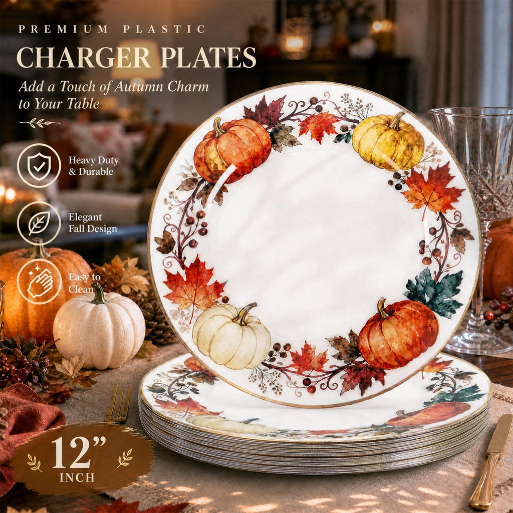 12PCS Thanksgiving Charger Plates 12Inch Fall Plastic Plates for Dinner