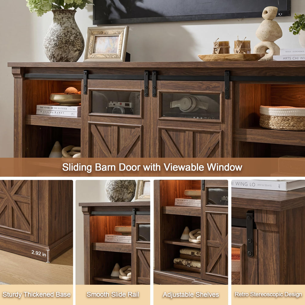 For up to 80 Inch TVs, 32'' Tall LED Entertainment Center with Electric Fireplace, Farmhouse TV Console Table
