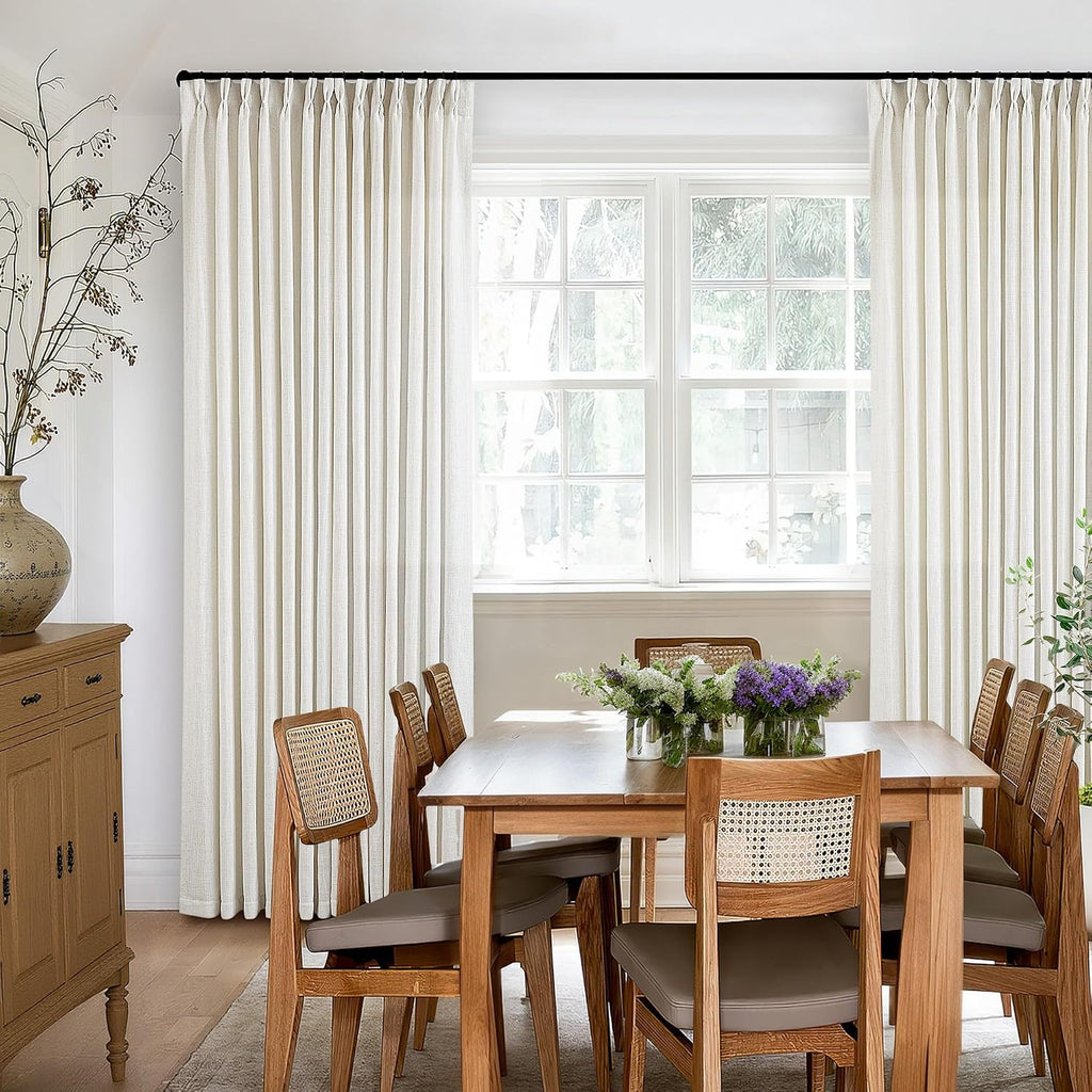 Natural Pinch Pleated Linen Curtains 84 Inch Length 2 Panels for Living Room Bedroom Textured Cream Ivory Birch Semi