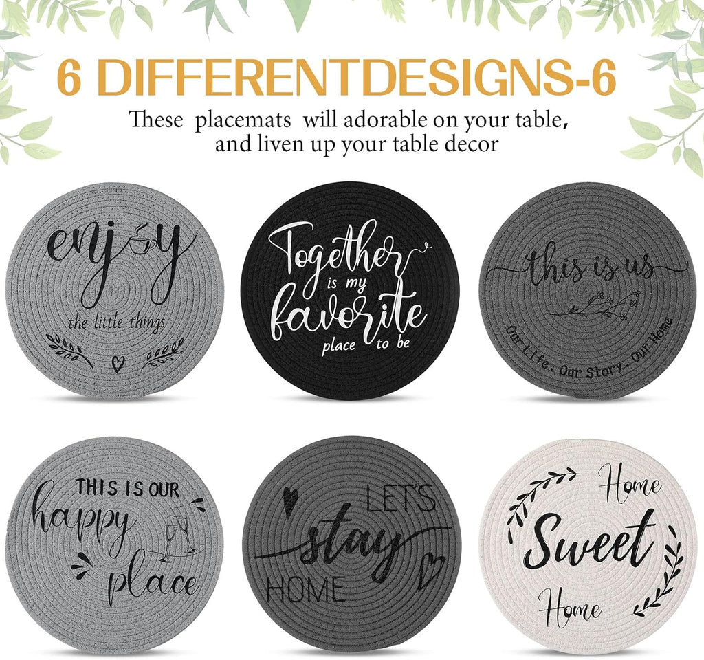 Inch Round Cotton Placemat Woven Boho Coasters Table Mats Dining Table Setting Decor Washable Heat - Set of 6