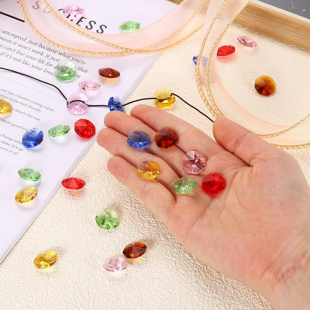 70Pcs 14mm Crystal Octagon Beads, 2-Hole Glass Suncatcher Beads