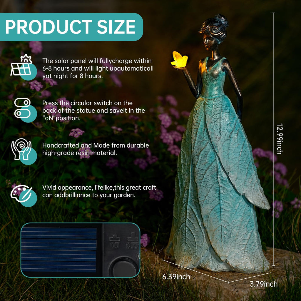Solar Fairy Statue Collection Home Decoration 12.9 in - Leaf Angel Girls Res Garden Decor for Outside or Inside