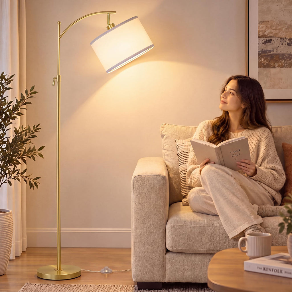 Upgraded Gold Arc Floor Lamp Adjustable Height 55-63in, 3 Color 9W LED Bulb