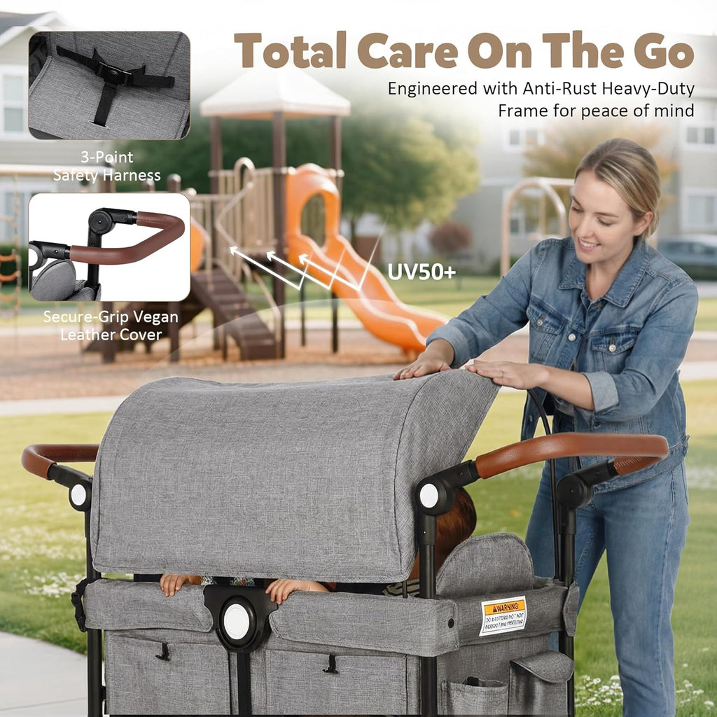 Foldable Wagon Stroller for 2 Kids, Stroller Wagon with Canopy