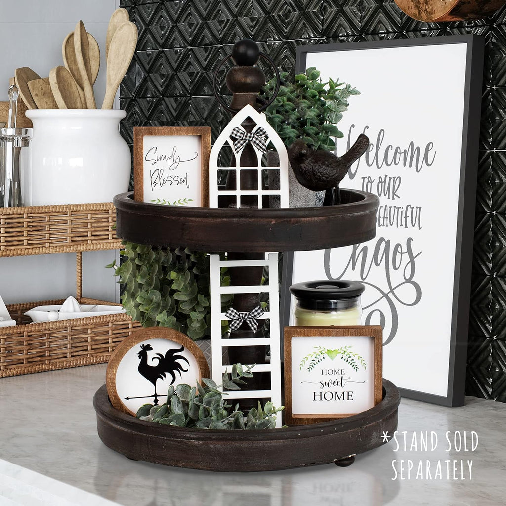 The Ultimate Farmhouse Christmas Tiered Tray Decor Set - Beautiful Year Round Seasonal & Halloween Holiday Decoration