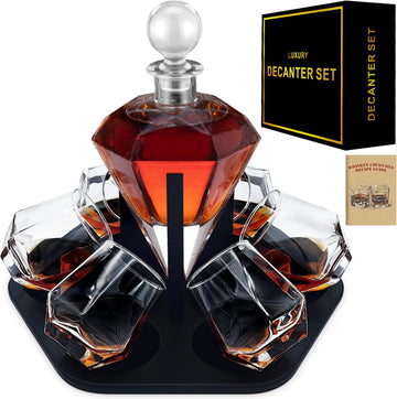 6-Glasses Diamond Whiskey Decanter Set Tequila Liquor Decanter Sets for Men - Set of 9