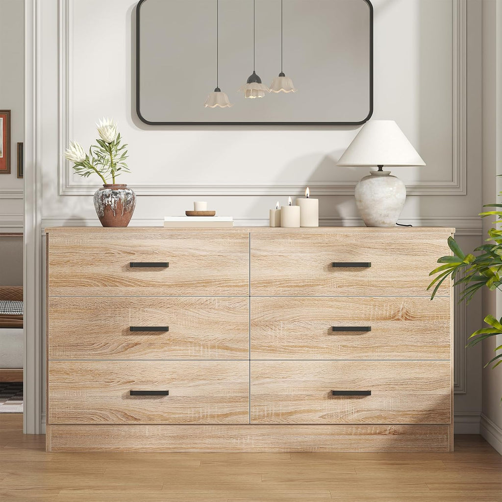 Dresser , 6 Drawer Double Dresser, Modern Chest of Drawers with Deep Drawers, TV Stand Large Storage Organizer