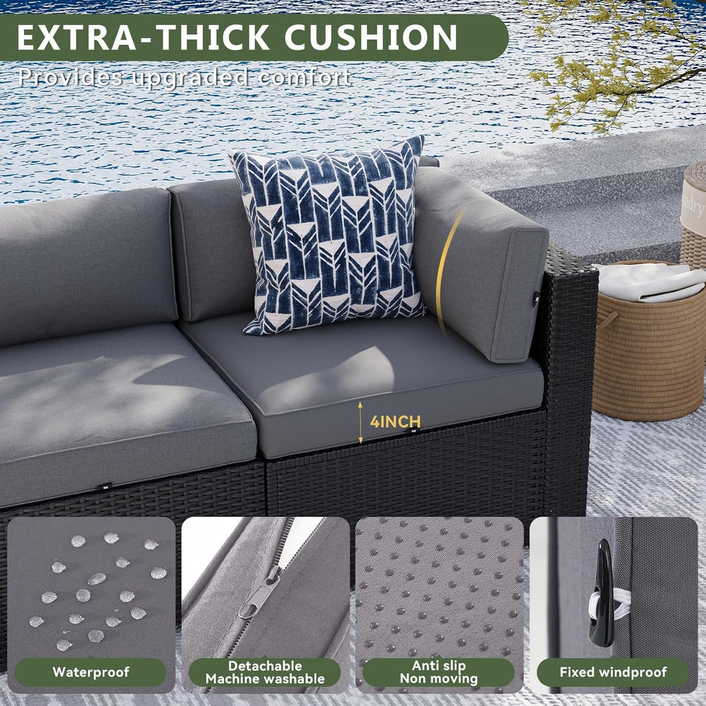 8 Piece Patio Furniture Set with 44” Fire Pit Table Wicker Rattan Patio Sectional Sofa Set Outdoor Seating