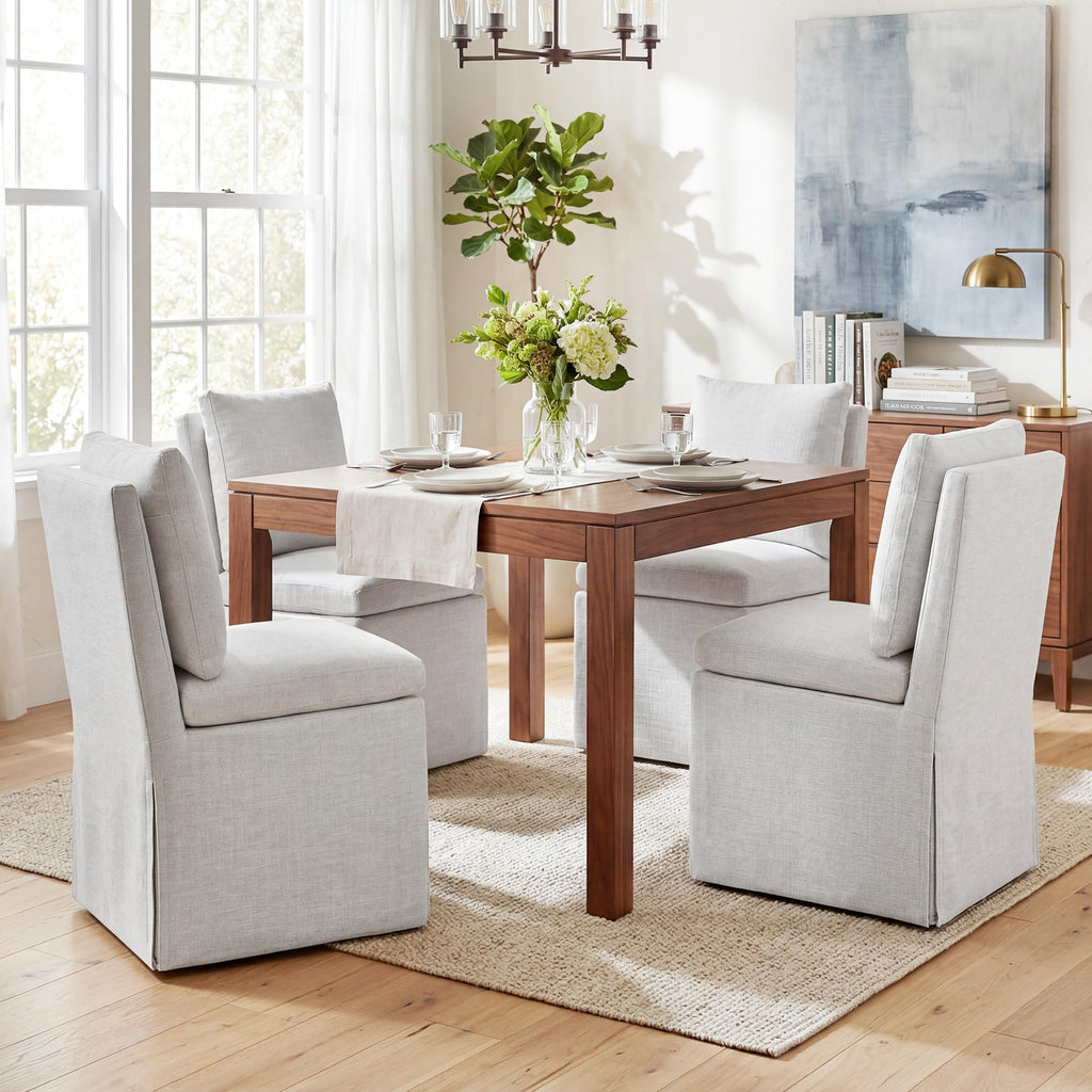 Upholstered Armless Dining Chair with Casters