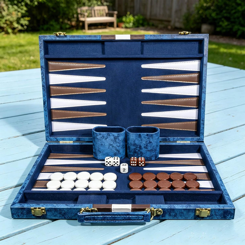 Backgammon Set for Adults, Travel Strategy Board Game Set with Leather Case