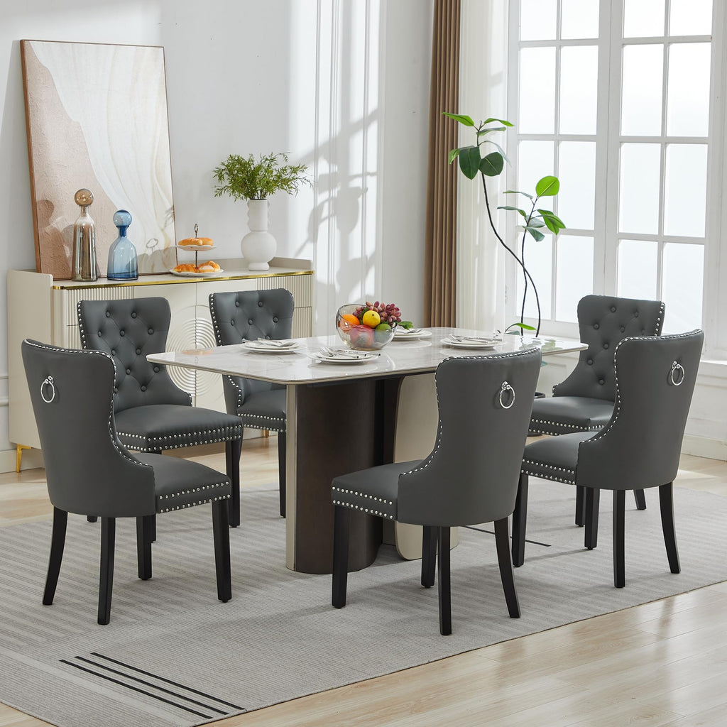 PU Leather Dining Chairs Set of 6, Upholstered Kitchen Chairs, Grey