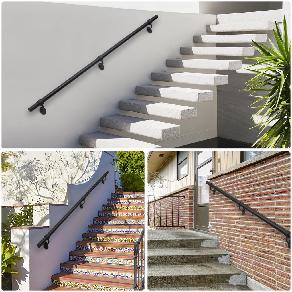 6.6ft Stair Railing Indoor Metal Hand Rails for Indoor Stairs 1.5" Pipe Stair Handrail Aluminum Wall Mounted