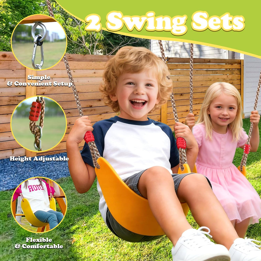 Wooden Playground Sets Backyards, for Ages 3-6 | Swing Set with Monkey bar, Outdoor Playset with Wave Slide, Rock