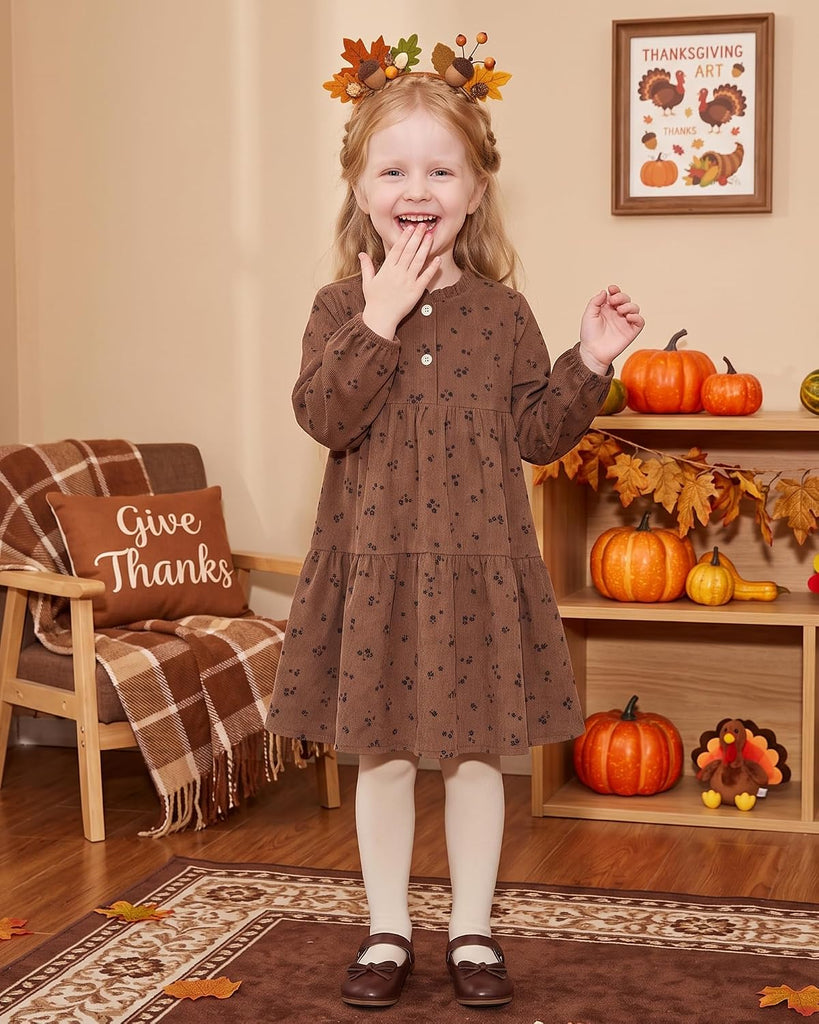 Fall Corduroy Dresses Long Sleeve Floral Dress Back to School Outfits