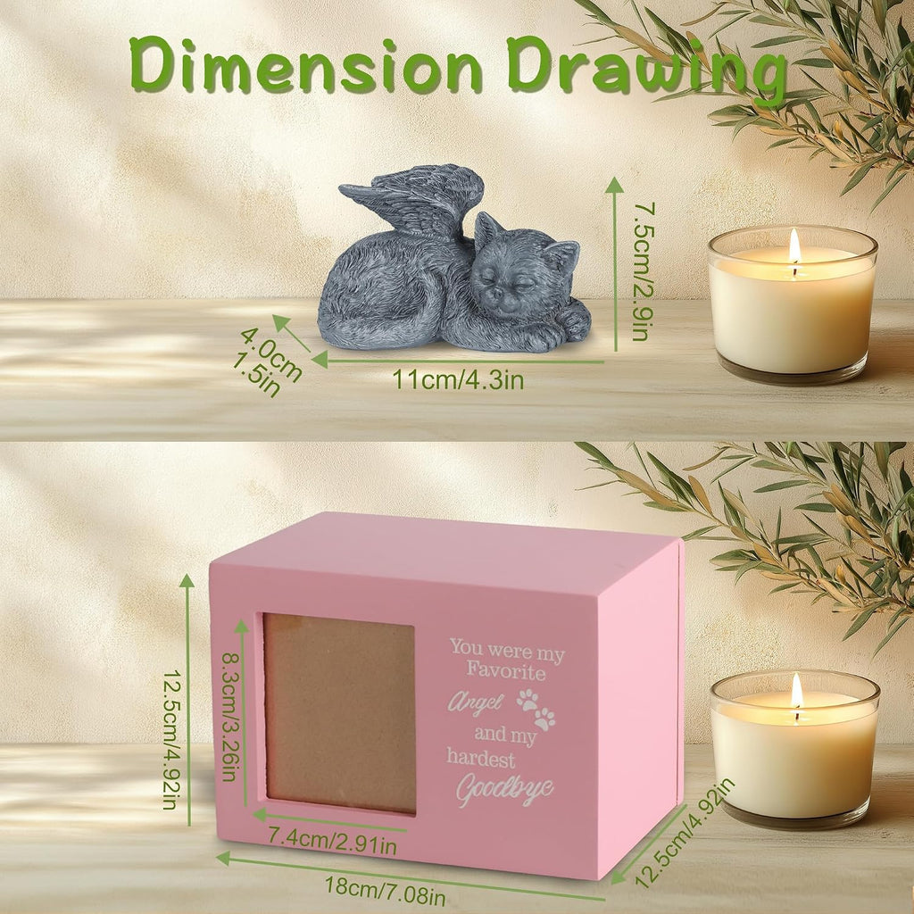 Cat Urns for Ashes, Pink Wooden Keepsake with Photo Frame