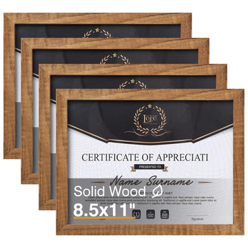 8.5x11 Picture Frame Teak Solid Wood Diploma Frame Set of 4