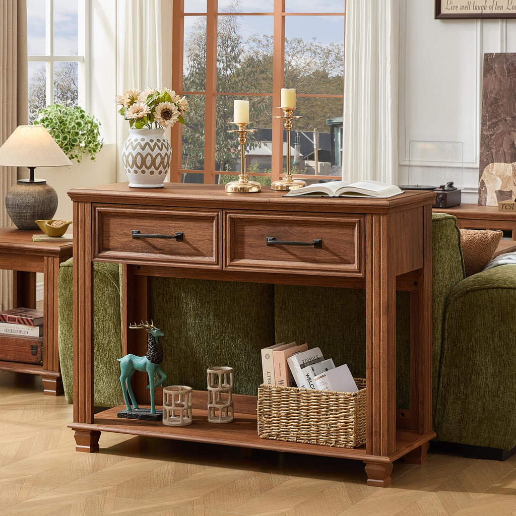 46" Farmhouse Console Table with Drawers, Brown Entryway Table